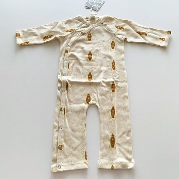 Kate Quinn Organics Baby Neutral Rocket Long Sleeve Wrap Jumpsuit 6-12 Months - Picture 1 of 7